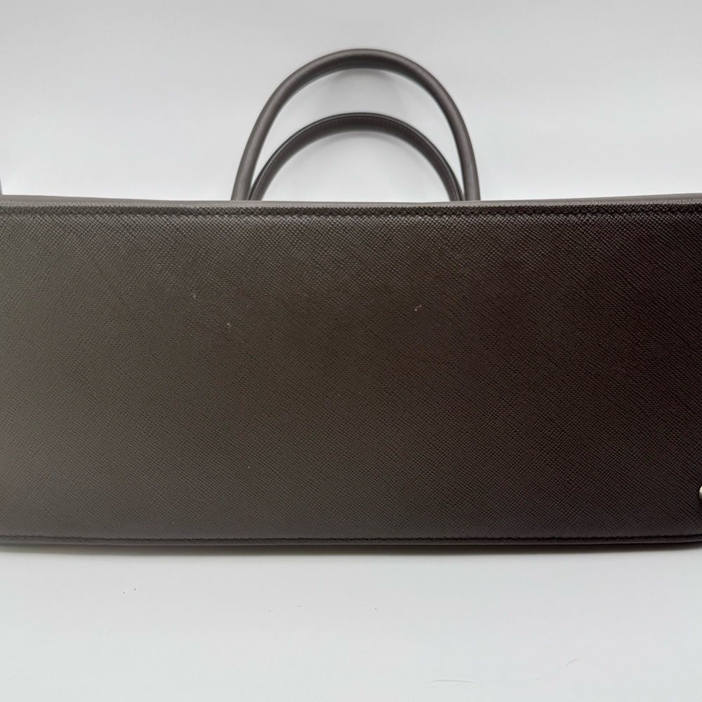 Burberry Brown Saffiano Leather Briefcase Top Handle Bag Nova Check Zip - Picture 5 of 10